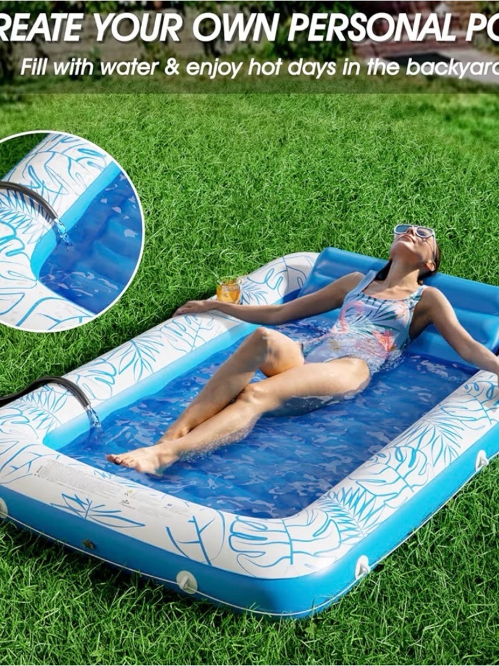 New in box. Inflatable Rectangular Backyard Pool - Blue & White